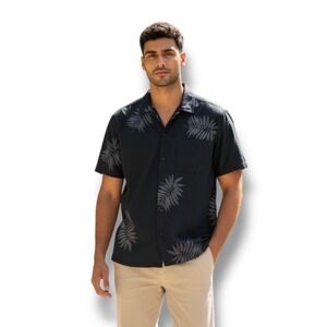 AG Adriano Goldschmied Shirt Mens Size Medium M Navy Button Down‎ Leaf Print